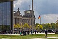 Reichstagsgebäude in Berlin mit gläserner Kuppel, Sitz des Deutschen Bundestages